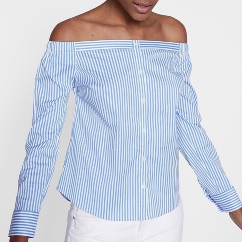 ⚡️Express Off-Shoulder Button Down Blouse - Picture 2 of 7